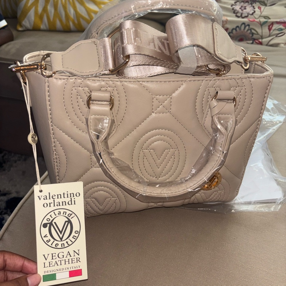 Valentino Orlandi Cream Vegan Leather Satchel